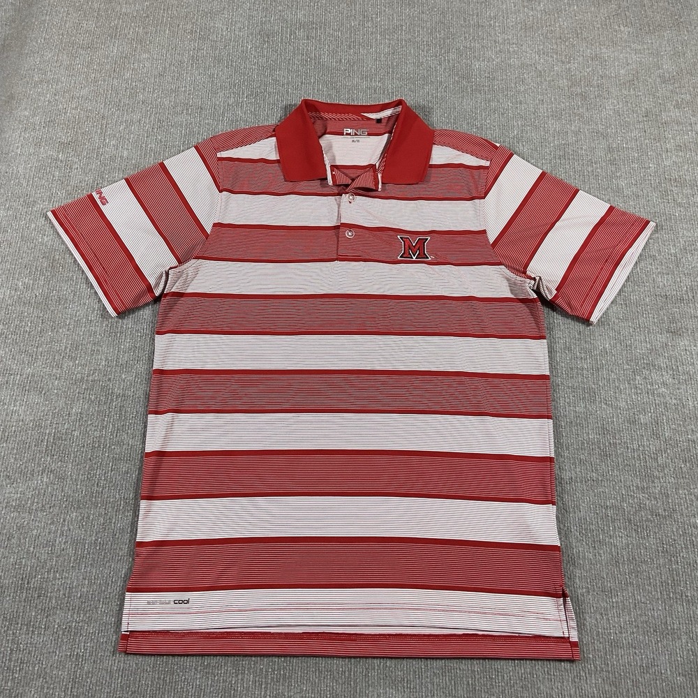 Ping Miami‎ Redhawks Polo Shirt Mens Medium Red White Striped Performance Golf